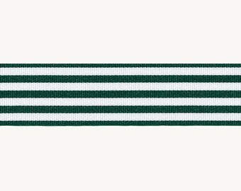 Forest Green & White Pencil Stripe Ribbon, 16mm (5/8in) wide *Sold Per Metre*