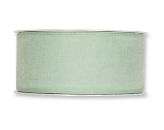 Tranquil Green Sheer Organza Ribbon, 40mm (1 9/16in) wide *Sold Per Metre*