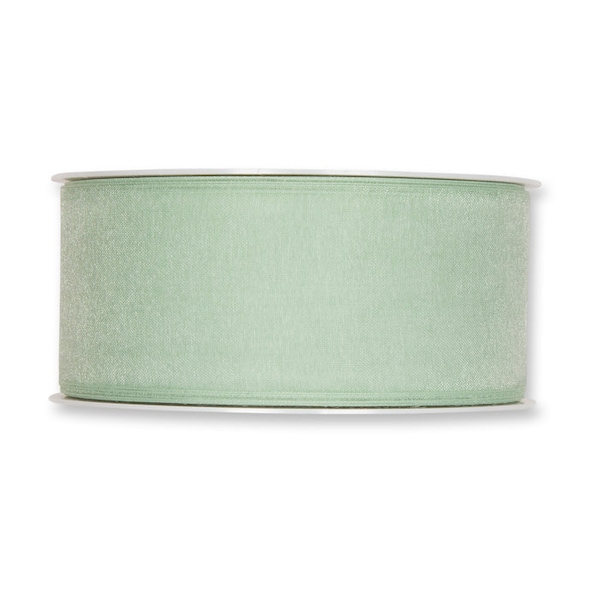 Tranquil Green Sheer Organza Ribbon, 40mm (1 9/16in) wide *Sold Per Metre*