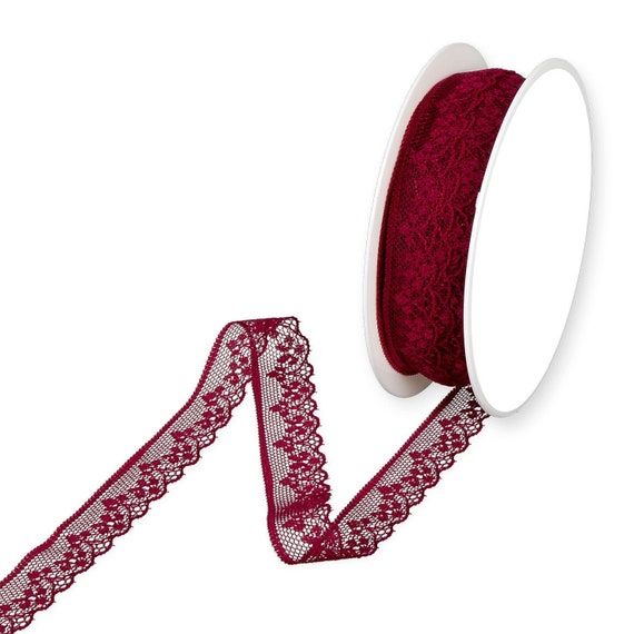 Wine Red Delicate Lace With Scalloped Edge, 20mm 3/4in Wide sold