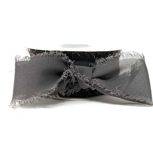 Slate Grey Frayed Edge Silky Crepe Chiffon Ribbon, 38mm (1.5in) wide *Sold per 1 metre/39 inch*