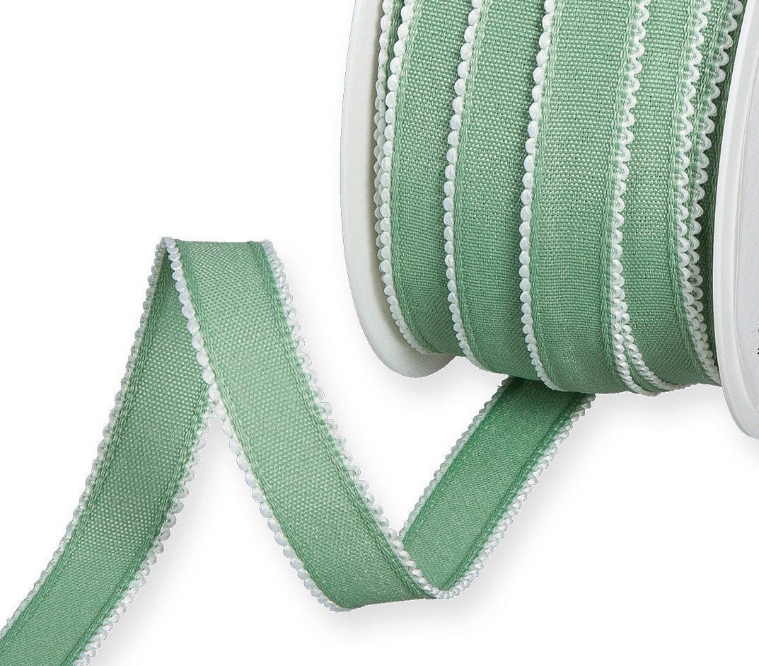 15mm wide *Sold Per Metre* Cream Cotton-Look Ribbon with White Loop ...