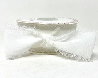 Soft White Frayed Edge Silky Crepe Chiffon Ribbon, 38mm (1.5in) wide *Sold Per Metre*