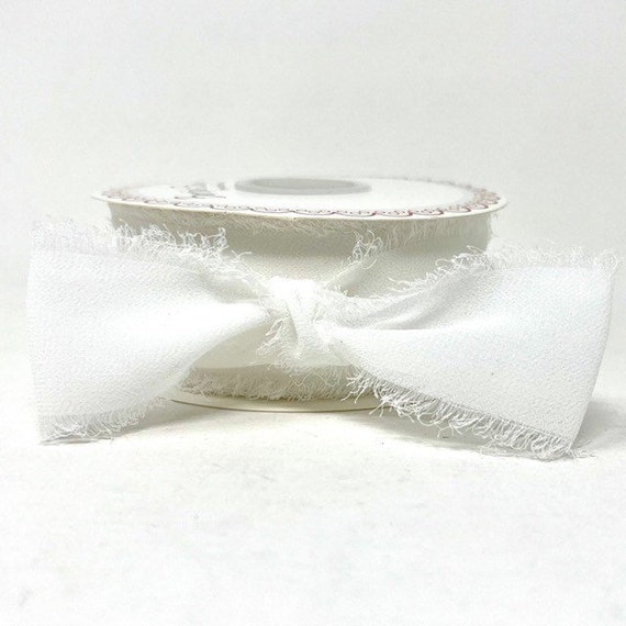 Soft White Frayed Edge Silky Crepe Chiffon Ribbon, 38mm (1.5in) wide *Sold  Per Metre*