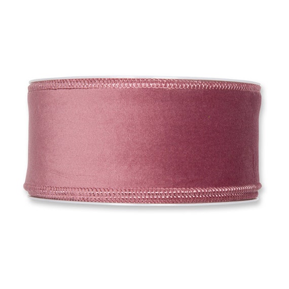 Dusky Pink Velvet Ribbon With Wired Edges, 50mm (2in) Wide *sold