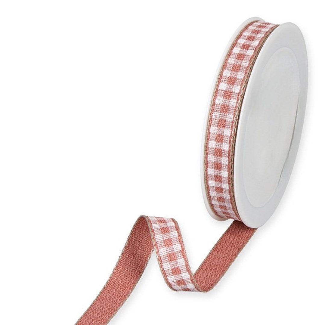 Jaipur Pink Country Gingham Print on Linen-blend Ribbon, 15mm (9/16in ...