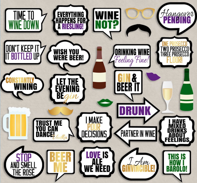30 Drinking Photo Booth Props Adult Drinking Printables Wine - Etsy
