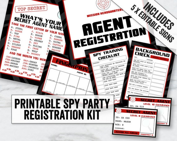 Spy Party Printables, Kit d'enregistrement de partie d'agent