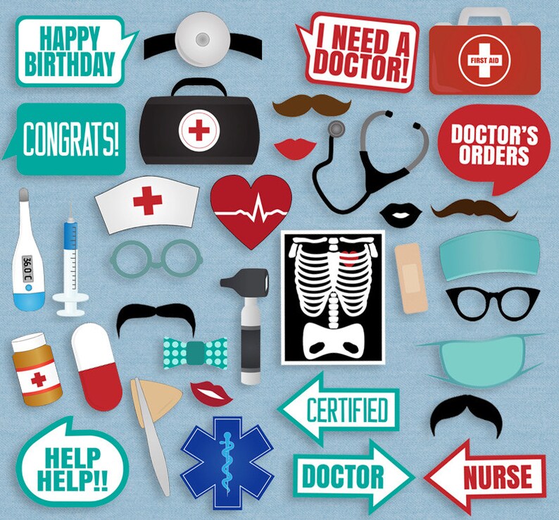 35 Medical Themed Party Photo Booth Props Doctor Props Love Etsy