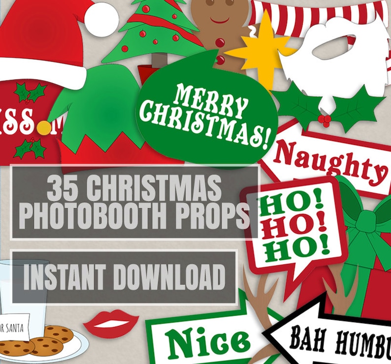 35 Christmas Party Photo Booth Props, Christmas photo props, xmas photobooth props, happy holidays photobooth, christmas party decor diy image 1