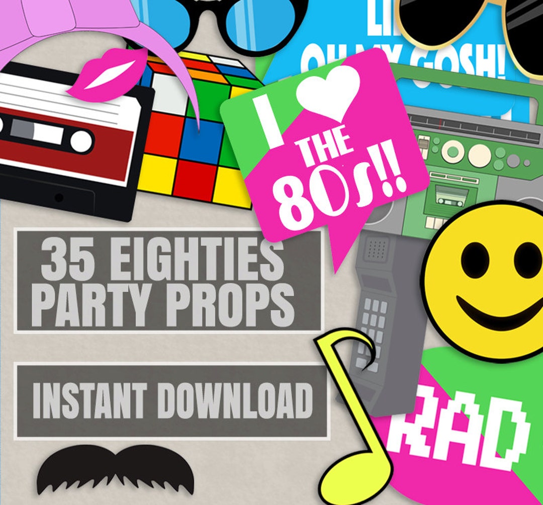 35 Eighties Printable Party Photo Booth Props, 80s Photo Props, I Love ...