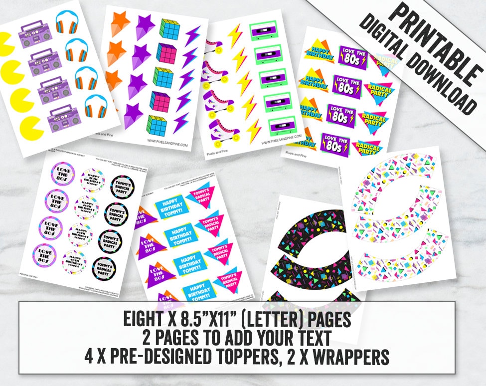 80er Jahre Cupcake Topper Set - 32 Stück Retro Party Deko Für Geburtstage