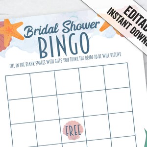 Editable Bingo Under the sea Bridal Shower game, Editable bingo game, printable bridal shower game, Ocean Bridal Shower editable game, W15
