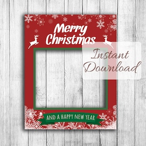 Christmas photo booth frame, Instant Download, giant photobooth photo prop, xmas selfie, happy holidays party photo, printable holiday frame image 1