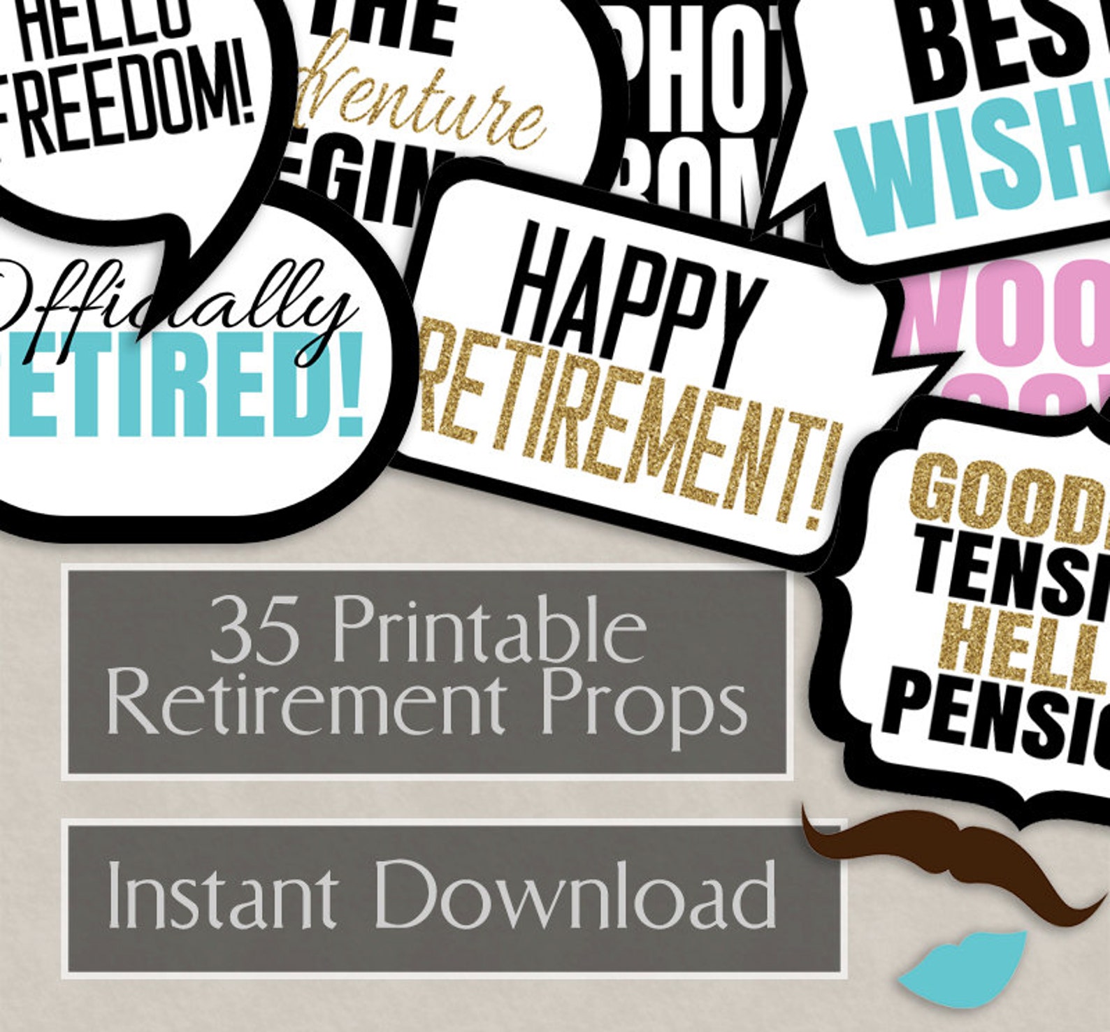 35 Retirement photo booth prop printables Retirement party Etsy