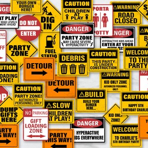 Construction Party Signs Printable, Editable Construction Party Signs ...