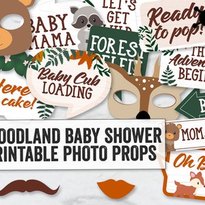 30 Woodland Baby Shower Photobooth Props, Printable forest baby shower party props, Digital Download woodland baby shower selfie props WLB1