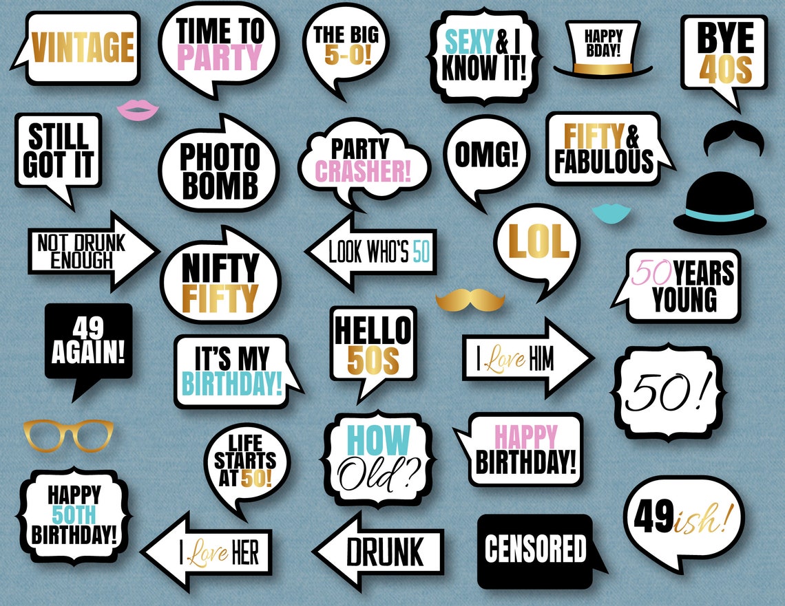 35 50th Birthday Photo Booth Printable Props Fiftieth Party - Etsy