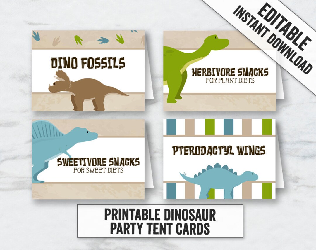 Dinosaur Party Tent Card Printables, Editable Dinosaur Party Place ...