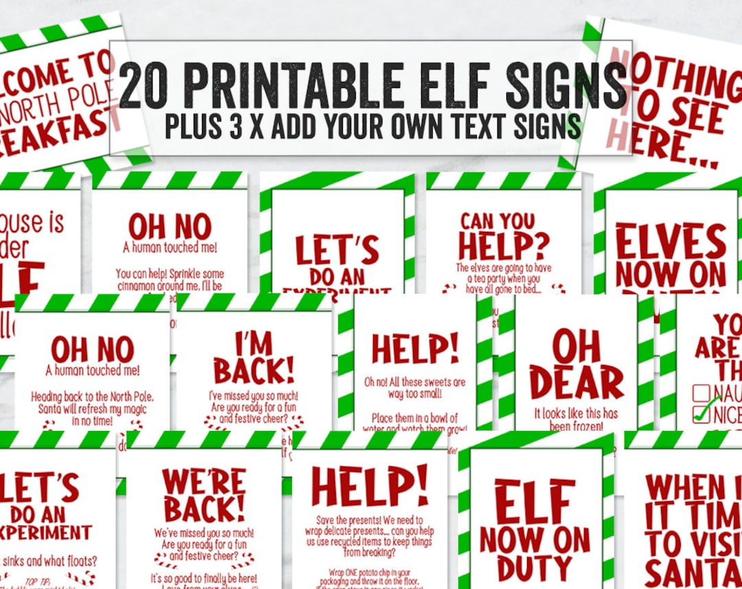 Printable Large Elf Signs, 20 Elf Printables Signs, Elf Activity Notes, Add Your Own Printable Elf Letter Signs, Digital Download Elf Signs - Etsy printable-large-elf-signs-20-elf-printables-signs-elf-activity-notes-add-your-own-printable-elf-letter-signs-digital-download-elf-signs-etsy