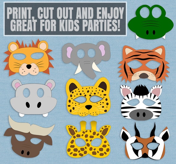 10 Safari Animal Mask Printables, Kid's Safari Masks, Printable Ideas for Kids, Instant Download Kid's Craft DIY Tiger Mask, Lion, Leopard