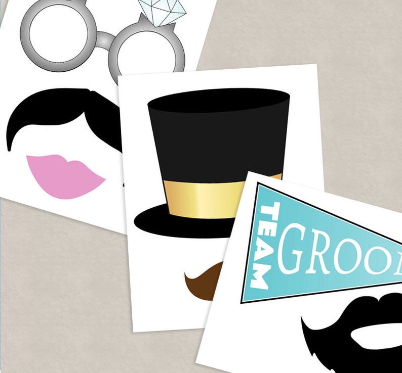 35 Wedding Photo booth props Gold photo props pink blue Etsy