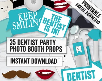 35 Dentist Themed Party Photo Booth Props, Dentist props, dentistry party photobooth sign, dentist photobooth props, diy party prop, DE1