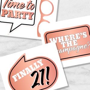 Printable 21st Birthday Party Props, Rose Gold Printable 21st Birthday ...
