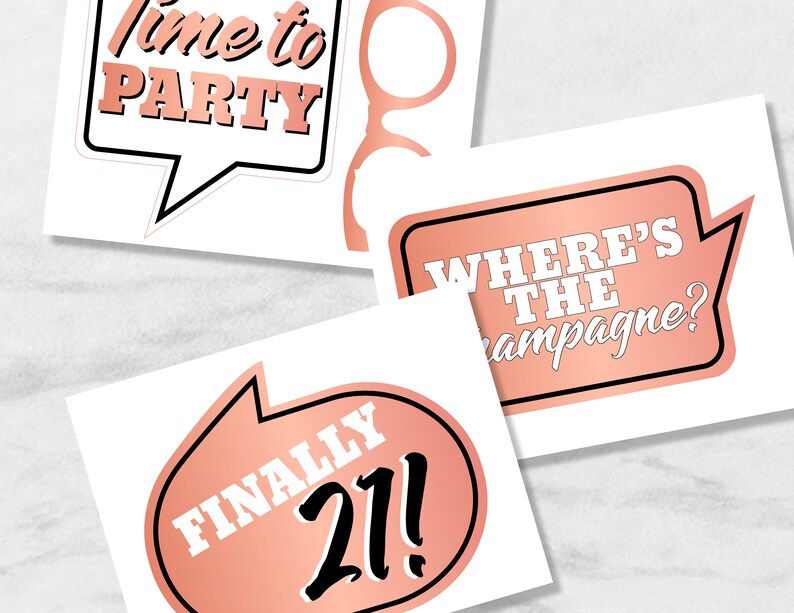 Printable 21st Birthday Party Props Rose Gold Printable 21st - Etsy
