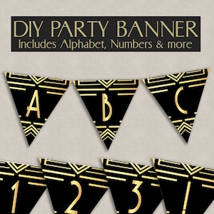 Printable Bunting 1920s theme party decor, roaring twenties banner any phrase, gatsby party ideas, instant download, prohibition era signs