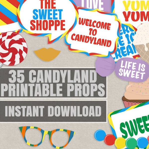 35 Candyland photo booth printable props, Sweet Shoppe props, sweet shop party theme decor, candyland party decor, candy photobooth props