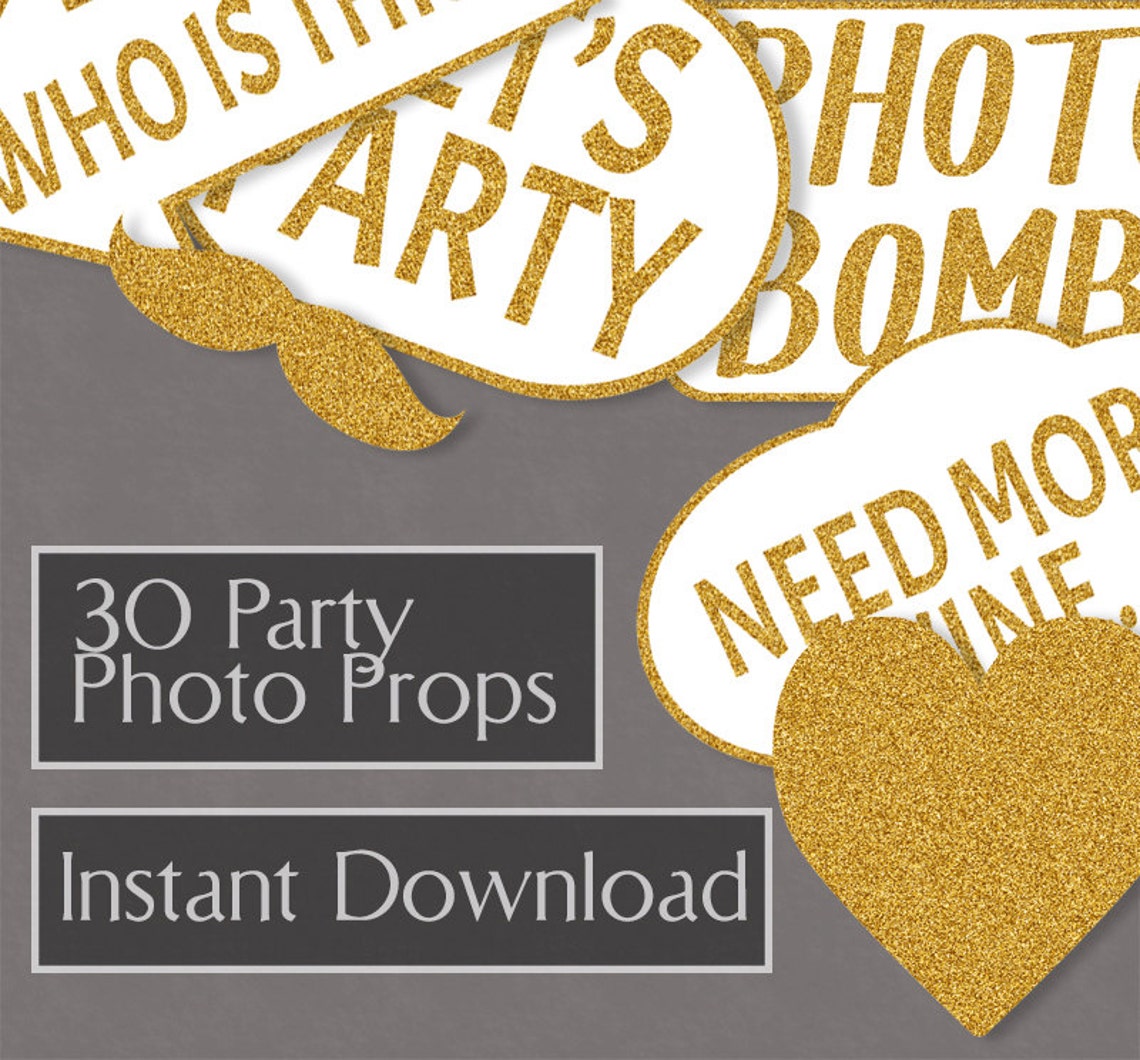 30 Party Printable Photo Booth Prop Gold Photo Props Digital - Etsy