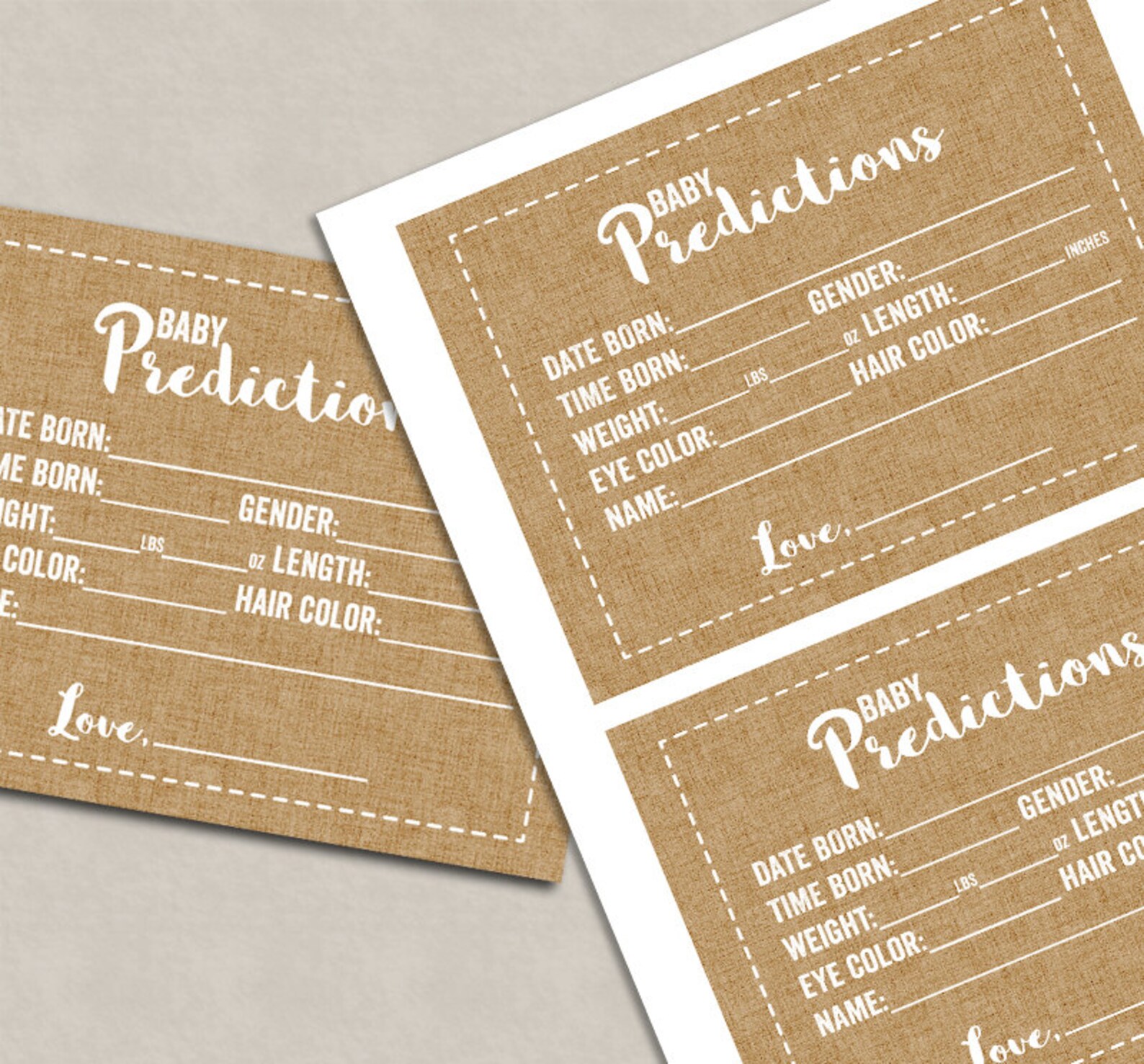 Baby Predictions Printable Card Rustic Burlap Effect Baby | Etsy