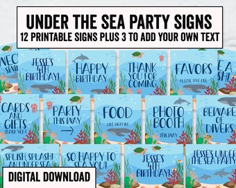 Under the Sea Party Signs, Printable Under the sea birthday party 10x8 signs, Ocean theme signs Digital Under the sea theme party decor UTS3