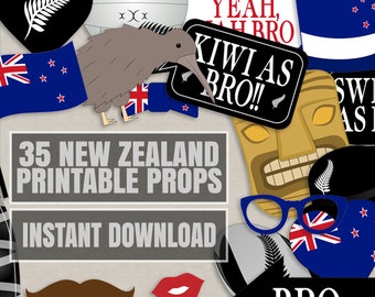 35 New Zealand Photo Booth Props, Kiwi themed party props, i love new zealand party, kiwi photobooth sign, kiwi flag, new zealand props