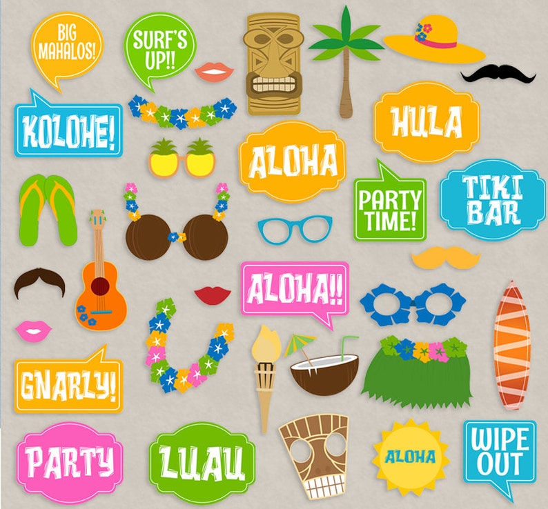35 Hawaiian Party Props Luau Printable Photobooth Props Etsy UK
