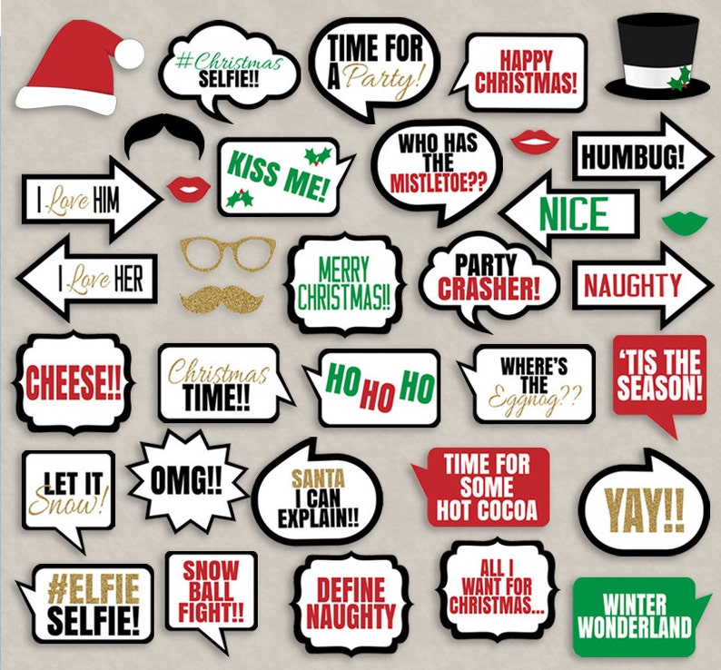 35 Christmas Party Photo Booth Props Fun Christmas Printable Etsy