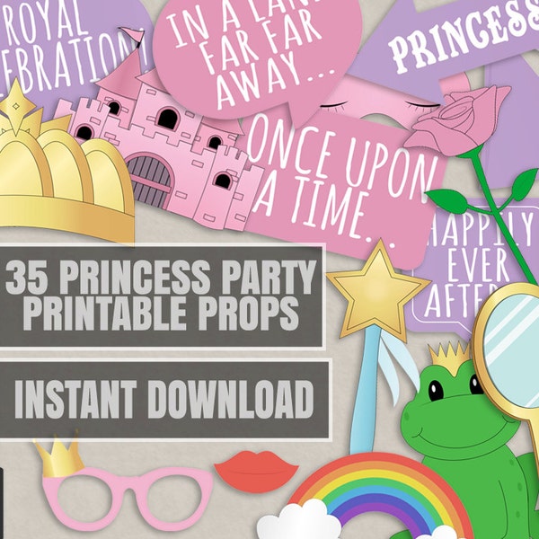 35 Princess Party Printable Props, diy princess party photobooth decor, pink princess girls night in photo booth prop ideas, princess crowns