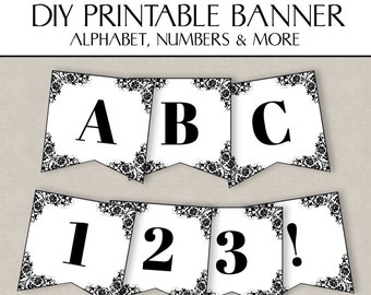 DIY Lace Banner Printable, bunting Printable for weddings, any phrase, happy birthday, lace bunting, full alphabet, numbers, custom phrase
