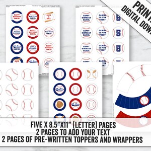 Baseball Cupcake Toppers and Wrapper Printables, Editable Baseball ...