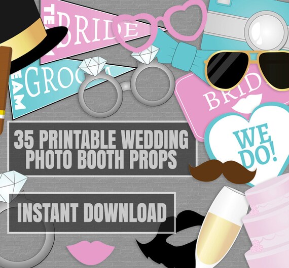 35 Wedding Photo Booth Props Gold Photo Props Pink Blue Etsy
