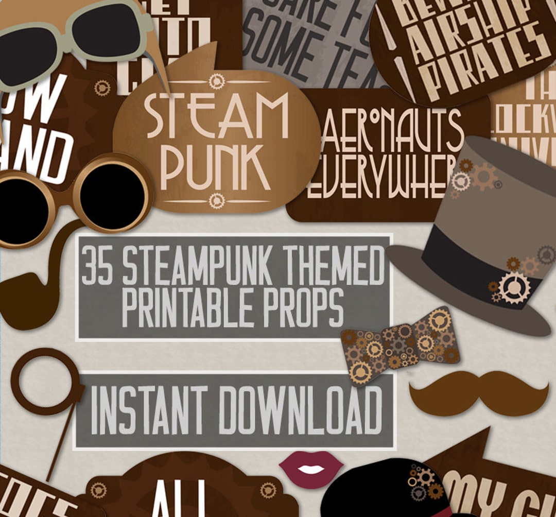 35 Steampunk Party Photo Booth Props, Steampunk Theme Party, Photobooth ...