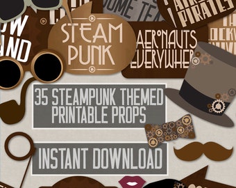 35 Steampunk party photo booth props, steampunk theme party, photobooth props for steam punk styled party, aeronauts, airship pirates props