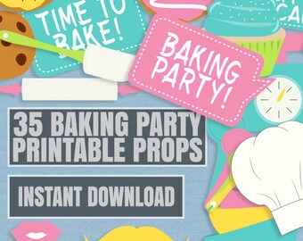 35 Baking Party Photo Booth Props, baking kitchen themed party props, love cooking party photobooth sign, bake party props, instant download