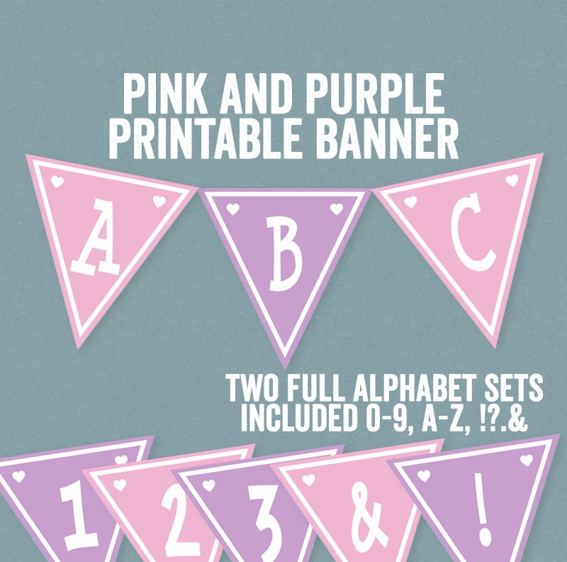 pink printable banner full alphabet purple and pink banner etsy