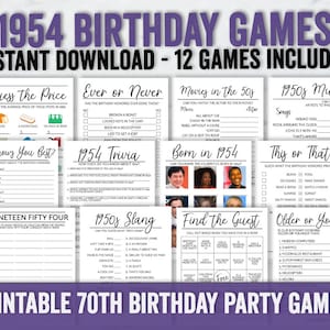 Printable Born in 1954 games, 70th birthday party games, printable 70th party games, Born in 1954 party, 70th digital download games