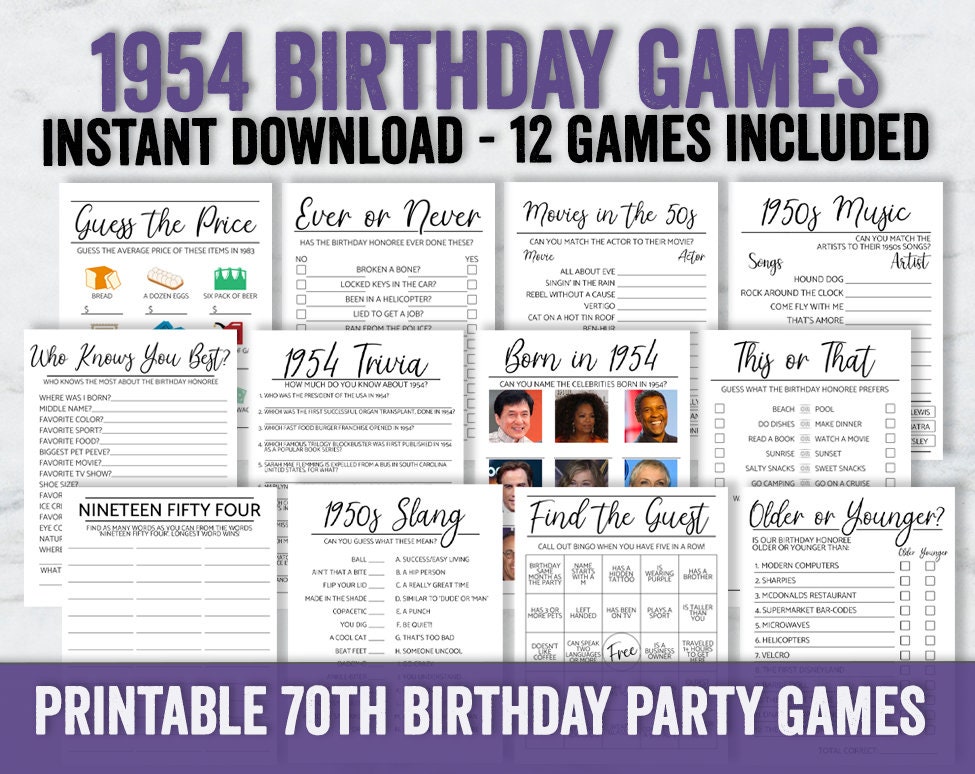 Free Printable Printable Games For 70th Birthday Party