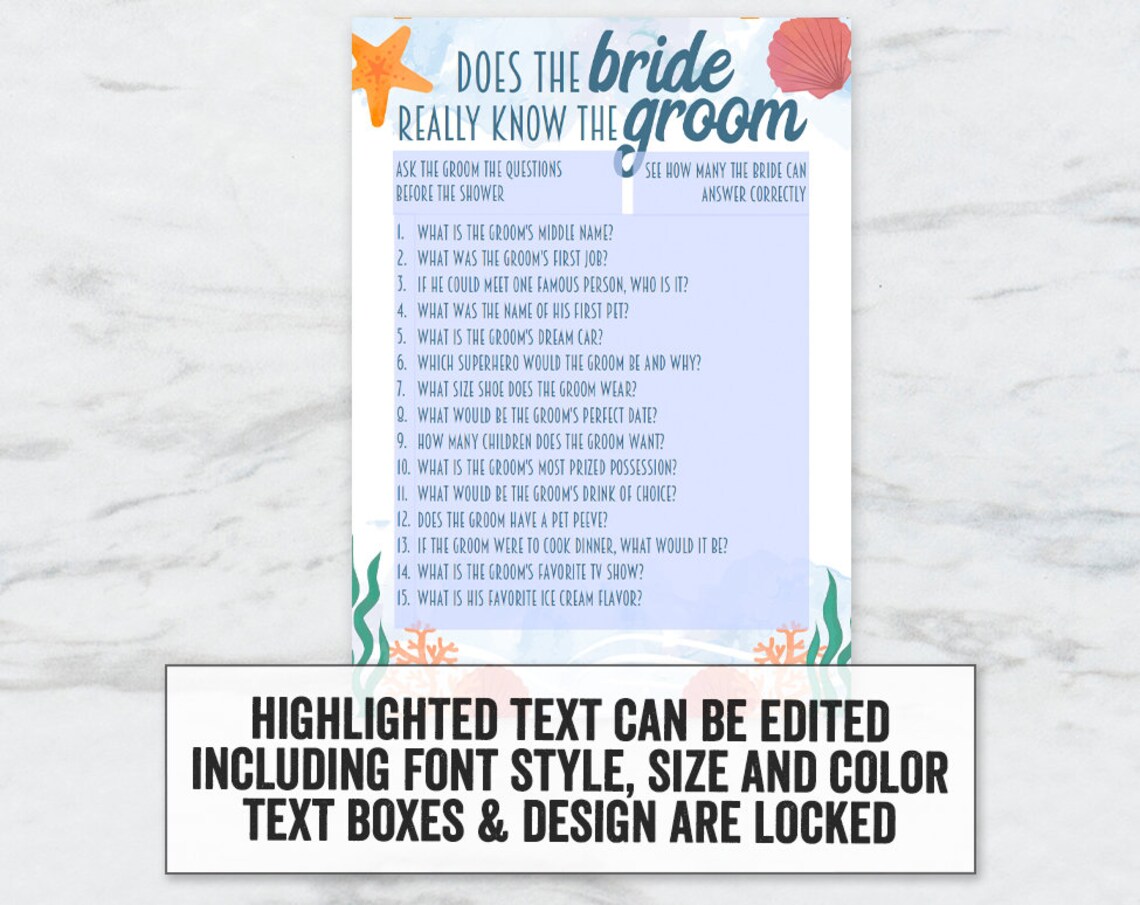Editable Beach Bridal Shower Game Bundle Edit and Print Your | Etsy