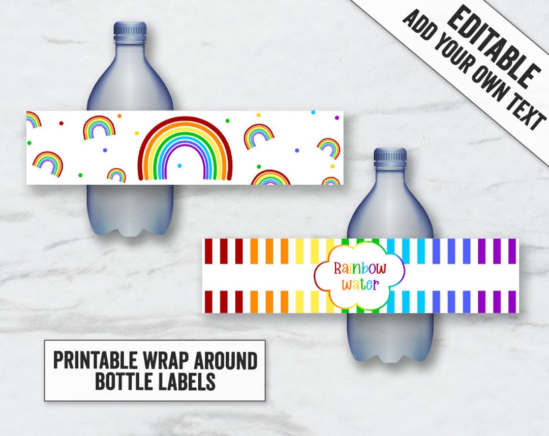 Printable Rainbow Water Bottle Wrap, Editable Rainbow Party Water Bottle Labels, Colorful Party Labels, Add Your Text Bottle Label Wrap, RB1 - Etsy