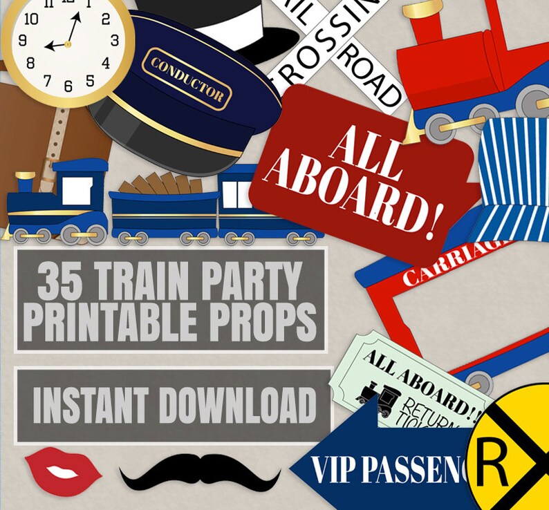 35 Train Party Printable Props Conductor Train Themed Party Etsy UK 35 Train Party Printable Props Conductor Train Themed Party Etsy UK